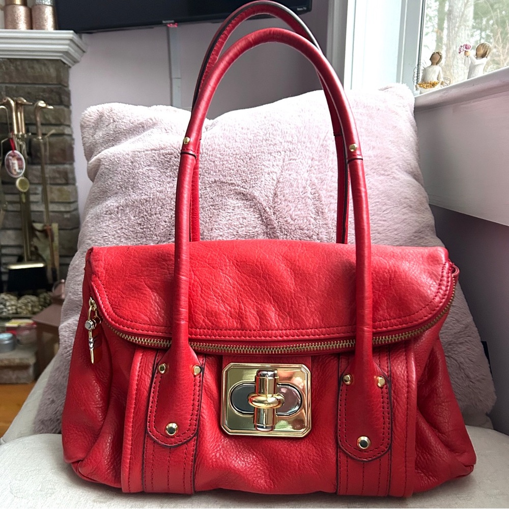 B.Makowsky Red Leather Satchel Bag